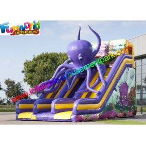 Commercial Inflatable Purple Octopus Slide , Giant Dual Dry Slide For Kids N
