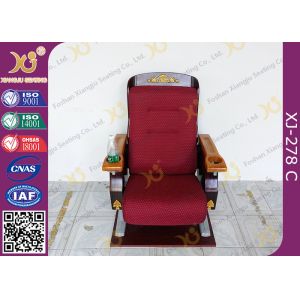 Wooden Armrest Vintage Cinema Theater Chairs With Golden Flower / Cup Holder