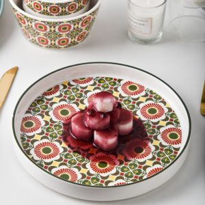 Under Glazed Technique 72 Pcs Bohemian Ceramic Dinnerware Set With Red And Blue
