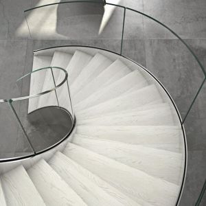 Stainless Steel Curved Wooden Staircase , Interior Wood Stairs Customized Floor
