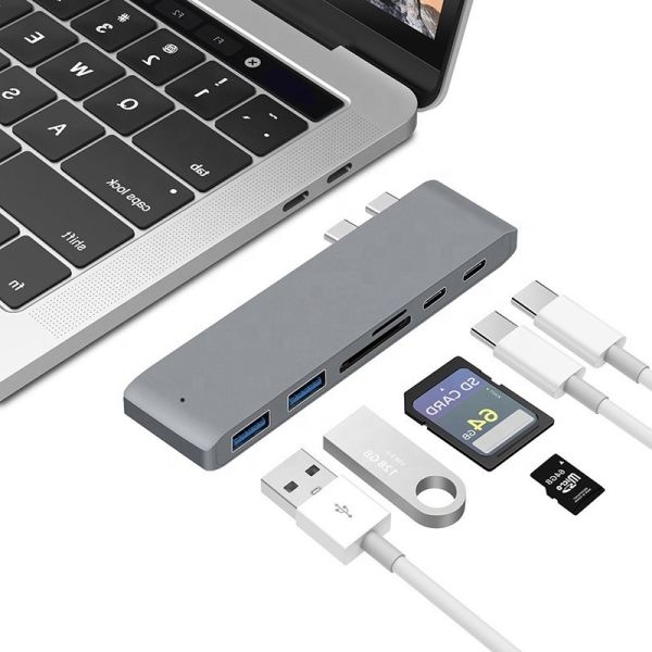 Multiport Docking Station 6-In-1 Type-C Hub Adapter with SD/TF 2*USB3.0 2*USB-C