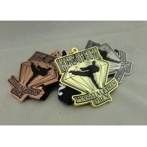 Customized Martial Arts Ribbon Medals , Die Casting Enamel Medal With Sublimated