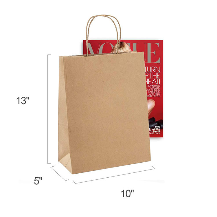 Customized Kraft Paper Bag With Logo Khaki Flexographic Printing High Quality