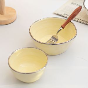 Hotel Restaurant Dough Bowl Ceramic Mixing Bowls In Solid Yellow Color Of Other