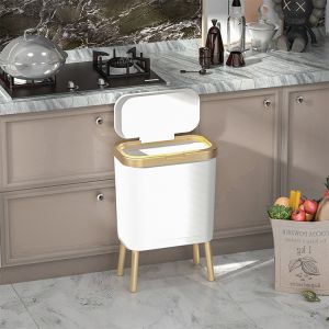 Quality Creative Fashion Household Large Bathroom Living Room Kitchen Bedroom with Cover Free Bending High Feet Trash Can for sale