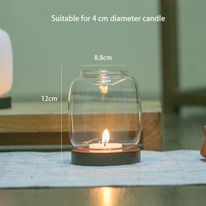 Lantern Shaped Frosted Transparent Glass Candlestick With Aluminum Cap