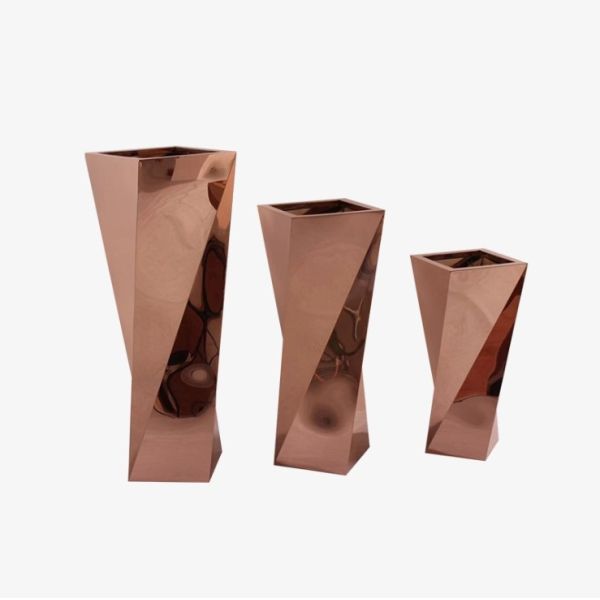 Indoor round hammered matte stainless steel flower pot vase home decoration