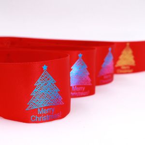 Red Satin Polyester Foil Custom Logo Print Ribbon
