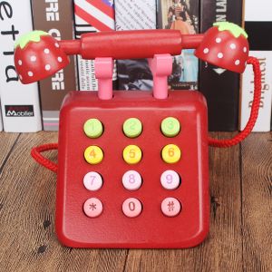 Geometric Shape Wooden Landline Phone For Cognitive Development