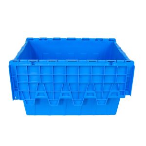 Organized Storage Solution Plastic Tote Box with Hinged Lid and Nestable Design