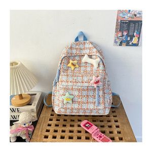 China High appearance level small fresh check bag junior high school backpack female college students fall and winter backpack on sale