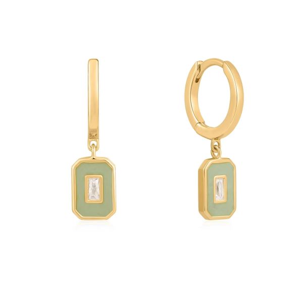 Buy Baguette CZ Enamel Hoop Earrings 925 Silver 18K Gold Plated Handcrafted Jewelry For Women at wholesale prices