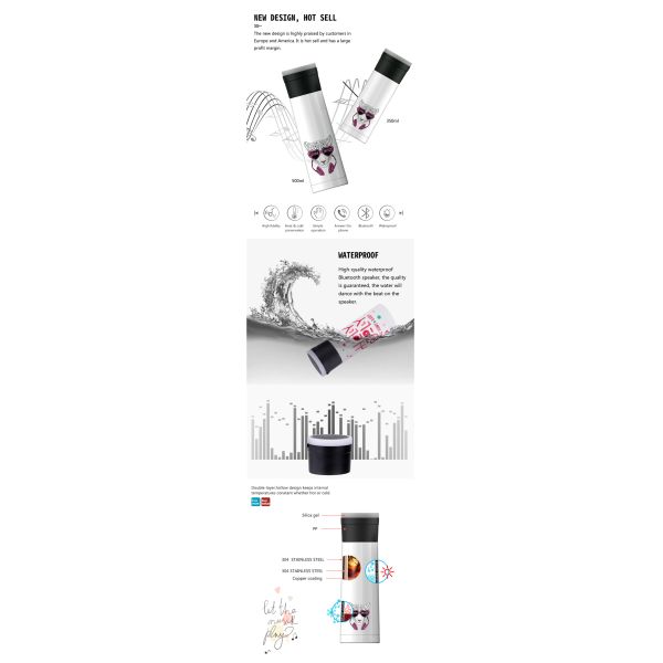 Etsy Best Sell Waterproof Speaker Music Tumbler, Innovation Smart Double Wall Stainless Steel Insulated Tumbler