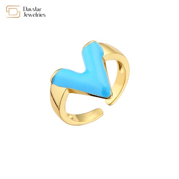 Glossy Enamel 18K Gold Plated V Letter Ring Adjustable Open Resizable