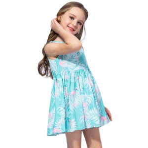 Summer Girls Children'S Casual Dress Sleeveless Flamingo Printed