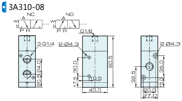3A310-08 Airtac Type Pneumatic Air Operated Pilot Valve 3/2 Way