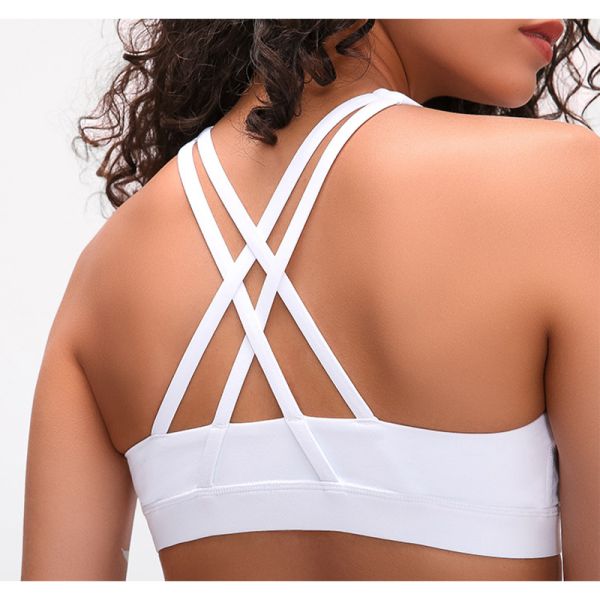 Padded Yoga Moisture Wicking Shockproof Bra Cross Back Round Neck Sports Bra