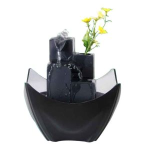 Quality Black Tiered Battery Operated Resin Garden Fountains With Flower Pot for sale