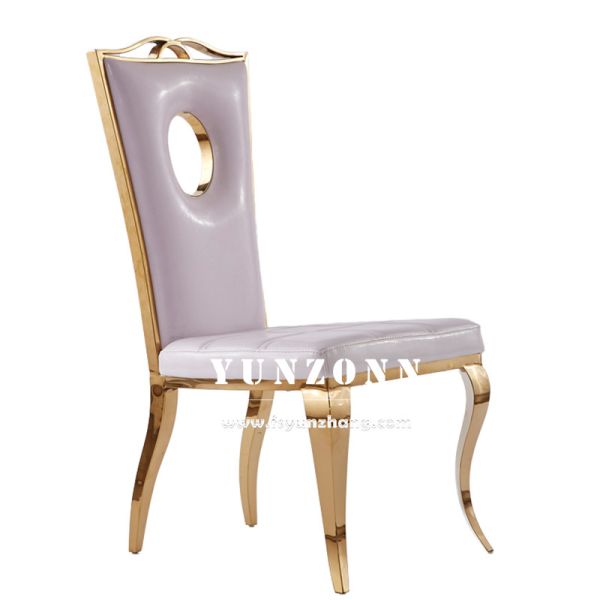 Gold Stainless Steel Dining Chair Luxury White PU Leather Wedding Chair for Hotel Party Events