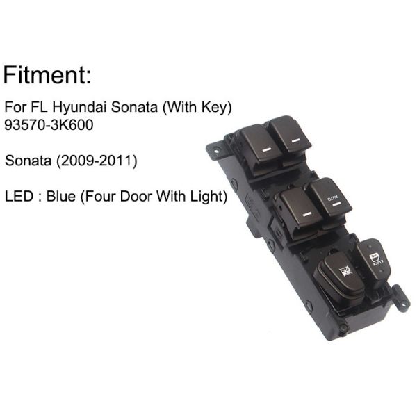 Auto Power window switch Front Left with key for Hyundai sonata four door with blue light 2009-2011 OE 93570-3K600