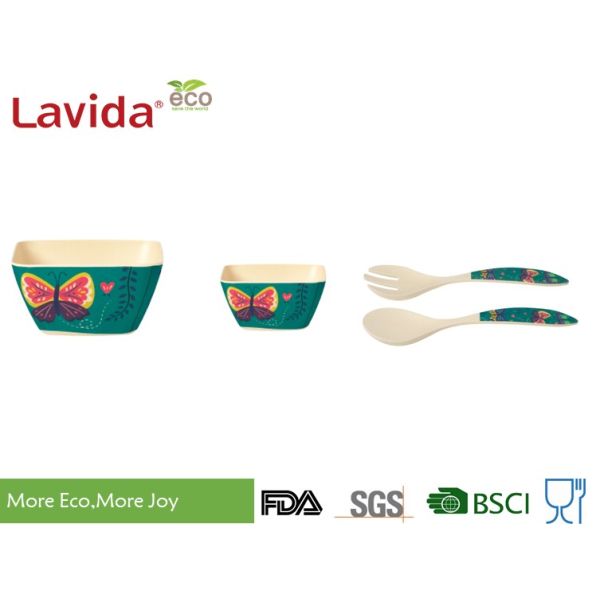 Colorful Tropical Butterfly Style Bamboo Dinnerware Set Eco - Friendly For Indoor / Outdoor