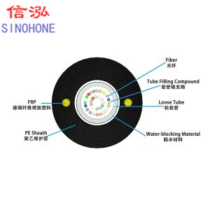 FRP Steel Wire Fiber Drop Cable , 1 KM-5 KM Black Fiber Optic Cable