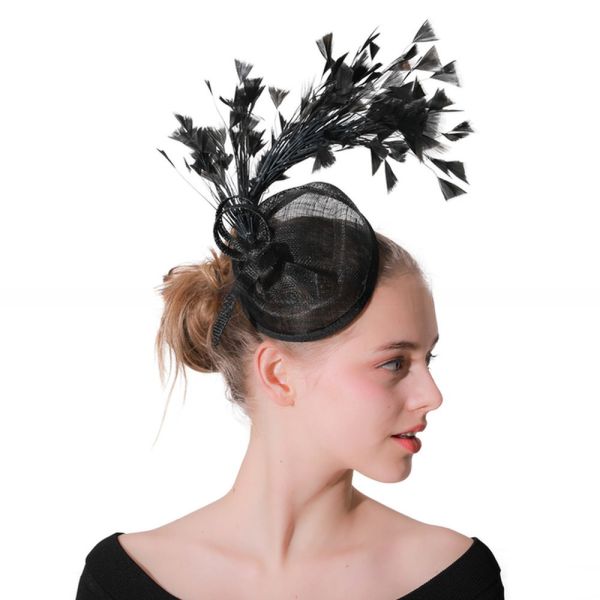 Wedding Hair Accessory Sinamay Fascinator with Dyed Goose Feather and Unique Pattern