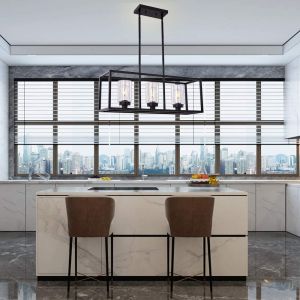 American rectangular wrought iron chandelier dining room kitchen bar glass