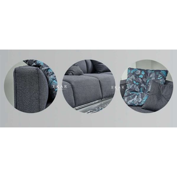 Modern Fabric Metal Base Couch L Shaped Living Room Sofa