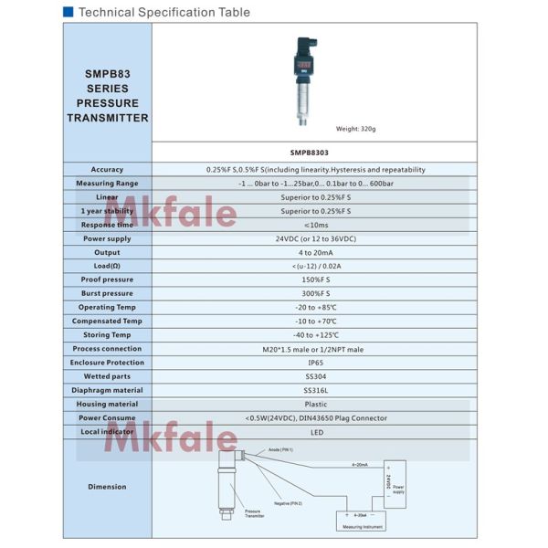 Portable Digital Pressure Transmitter SMPB8303 Series 4 to 20mA , Output Response Time 10 ms