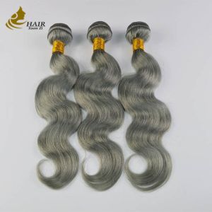 China Grey Ombre Human Hair Extensions Bundles 26 Inch With Closure on sale