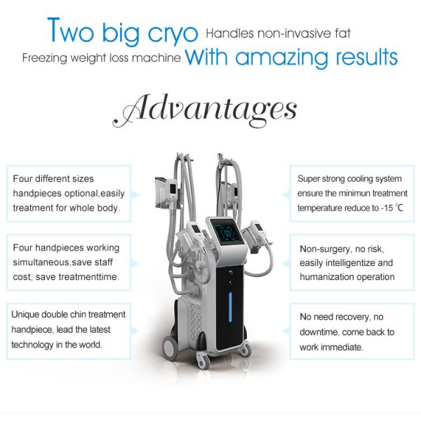 Four handles with double chin handle simultaneously cryolipolysis body shaping