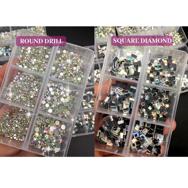 Nail SPA 6 Grid Mix Flat Bottomed Glass Shaped Drill Crystal Multi Shape Glass Diamonds