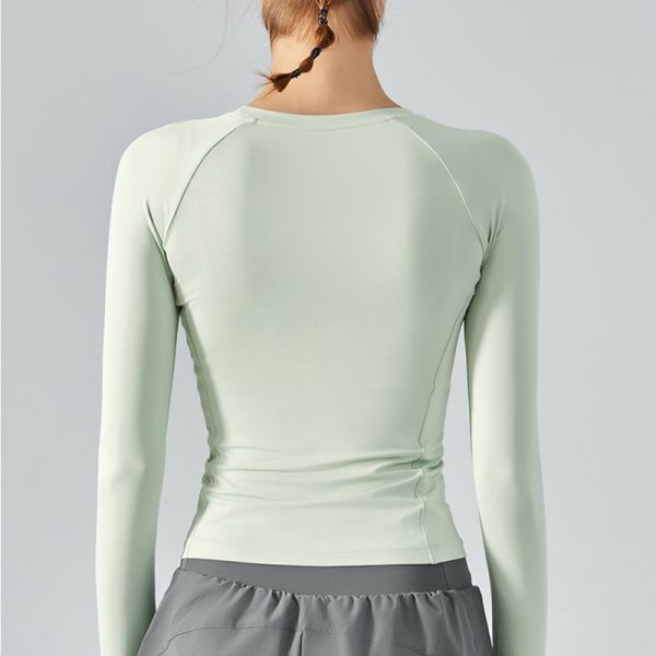 Polyester Summer Ladies Yoga Tops Long Sleeved T Shirt Four Way Stretch