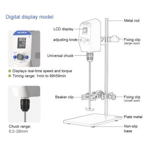 Mixing with Adjustable Mixing Rod Chuck Laboratory Stirrer and LCD Screen