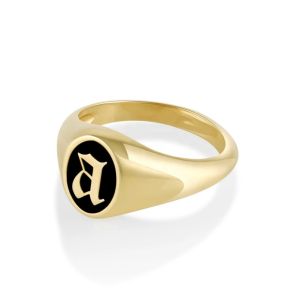 925 Sterling Silver 18K Gold Enamel Initial Signet Ring Third Party Appraisal