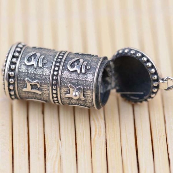 925 Silver Retro The Six Syllable Mantra Kwu Box Pendant Necklace for Women Men(SY11119)