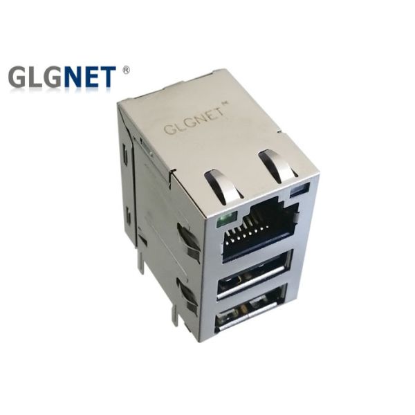 Buy Magnetic RJ45 Connector + Dual USB 2.0 Interface Green Yellow LED Latch Up Integrated Transformer at wholesale prices