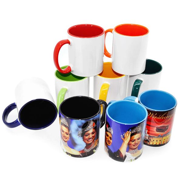 11oz White Ceramic Sublimation Coffee Mug with Colored Inside And Handle