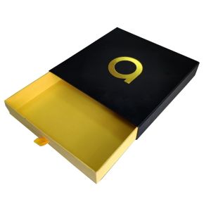 Black Paper Sliding Drawer Gift Boxes Foil Gold Embossed Logo For Clothing
