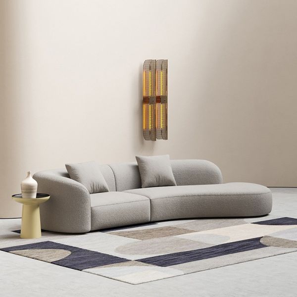 Rice White Hotel Lobby Curved Sofa Modern Interior Teddy Fabric Couch