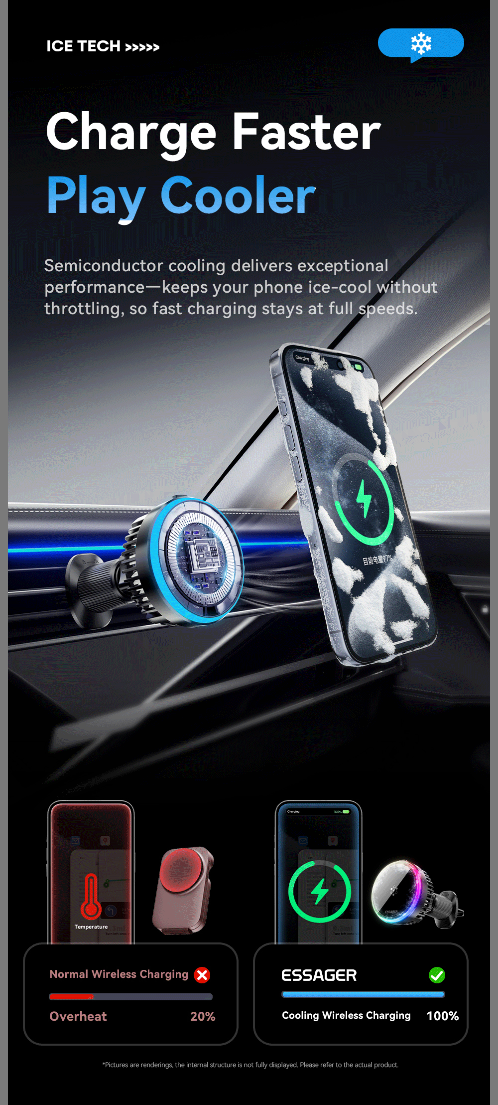 ESSAGER T2 15W Wireless Fast Charging Vacuum Suction Magnetic Car Phone Holder 360 Rotation