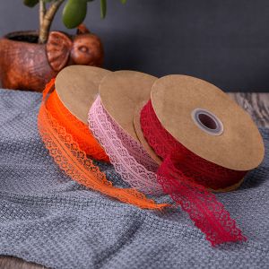 Quality 2.5cm Elastic Band Hollow Flower Ribbon for Sewing Clothing Garment Macaron red wine color Decorative Lace Trim for sale