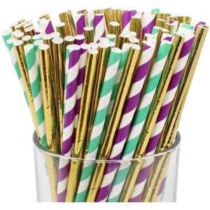 196.85mm Disposable Party Tableware Striped 10mm Christmas Paper Straws