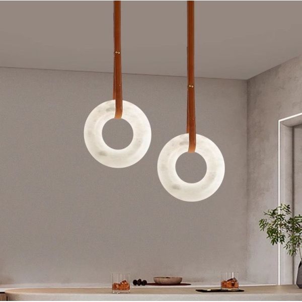 Modern Simple Indoor Commercial Office Home Hanging Halo Ring Pendant Alabaster