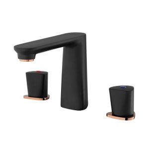2 Handle Bathroom Widespread Faucet Black Deck Mounted