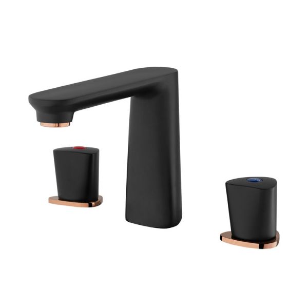 Buy 2 Handle Bathroom Widespread Faucet Black Deck Mounted at wholesale prices