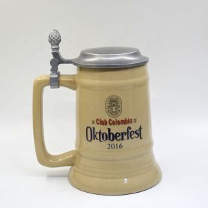 Beer festival custom ceramic beer mug with metal lid