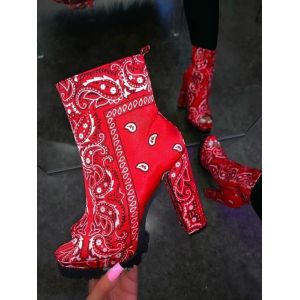 Colorful Tie Dye Open Toe Ladies High Heeled Boots With Side Zipper