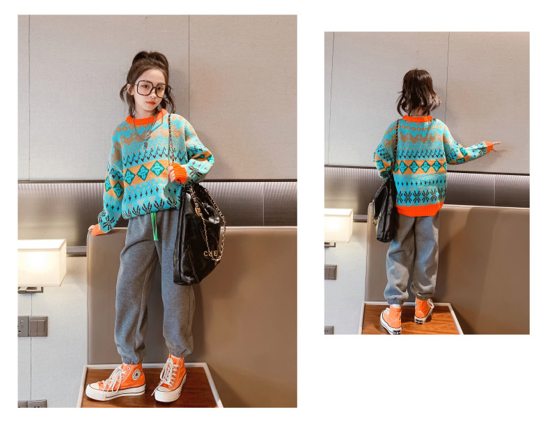 Middle Childrens Spring Clothes Round Neck Sweater Jacquard Craft